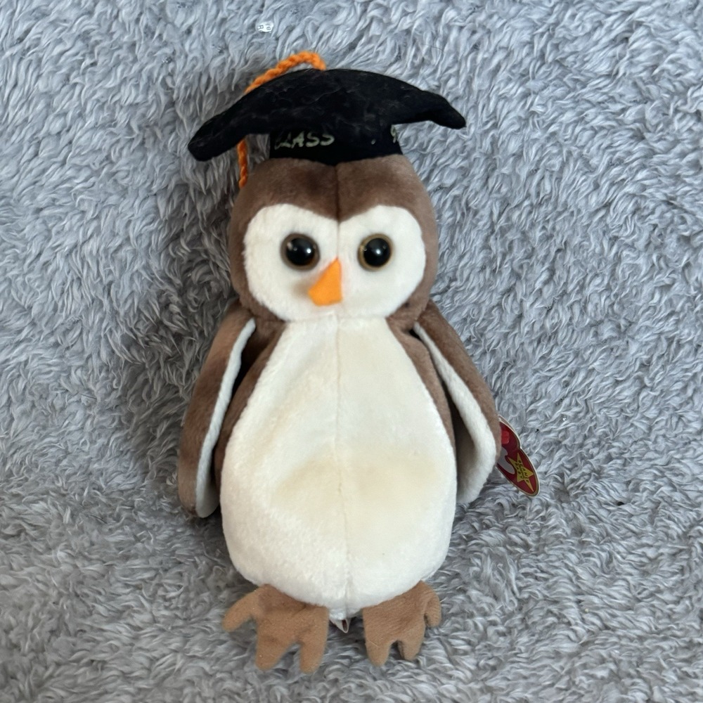 Ty Beanie Baby Wise the Owl Plush Graduation Cap Stuffed Animal Bean Toy